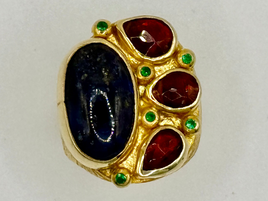 Blue Lapis w 3 Garnets & Tourmaline