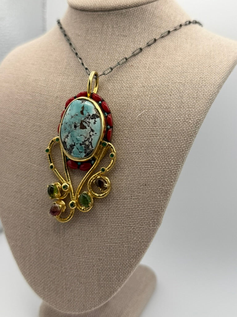 Tourquise, Red Coral w/ Tourmaline