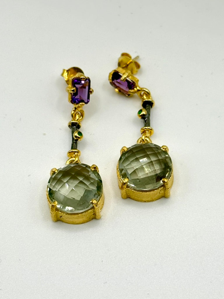 Blue Topaz, Amethyst Post Dangles