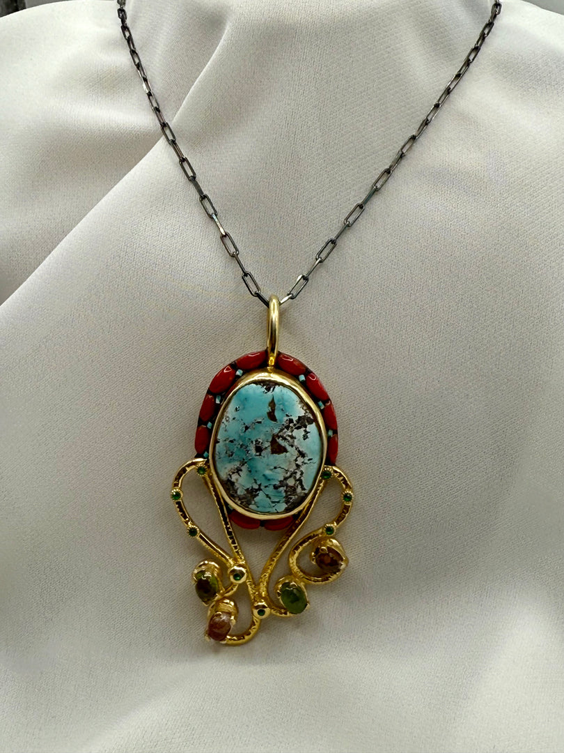 Tourquise, Red Coral w/ Tourmaline