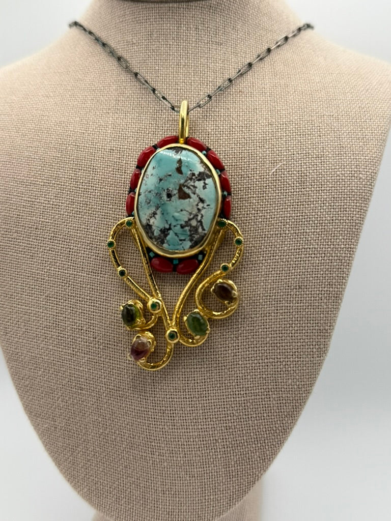 Tourquise, Red Coral w/ Tourmaline