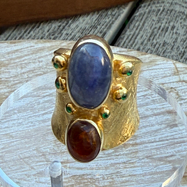Blue Lapis & Amber Ring