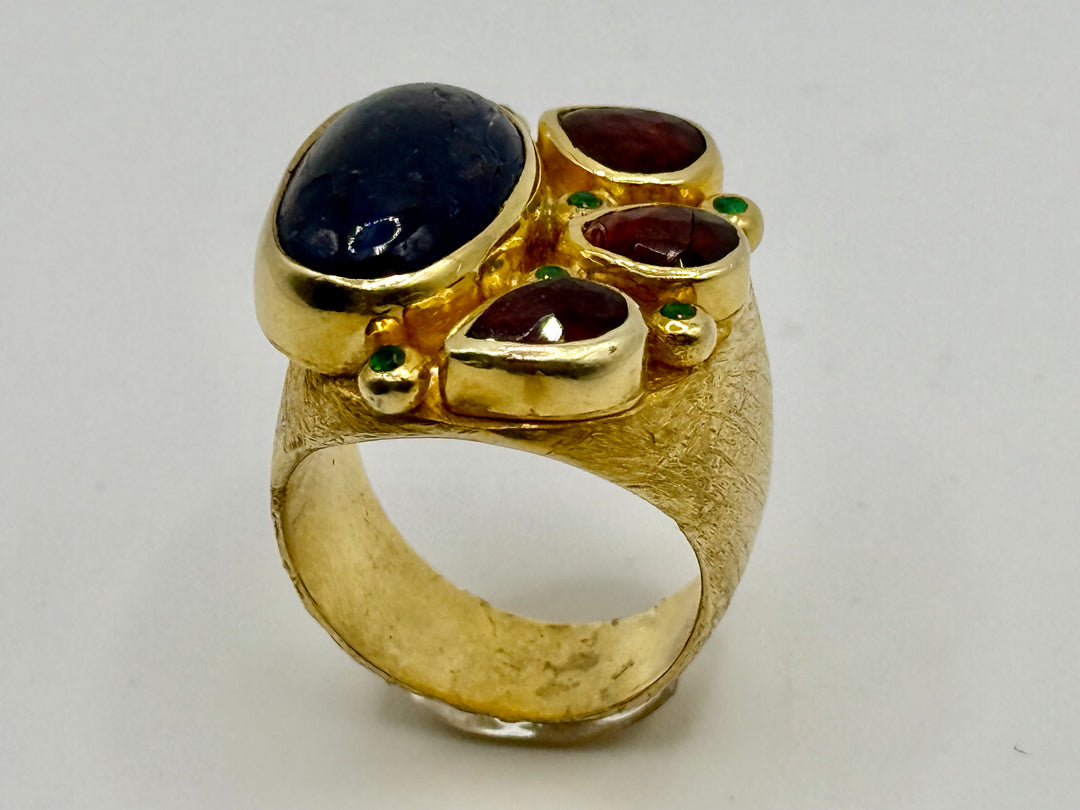 Blue Lapis w 3 Garnets & Tourmaline