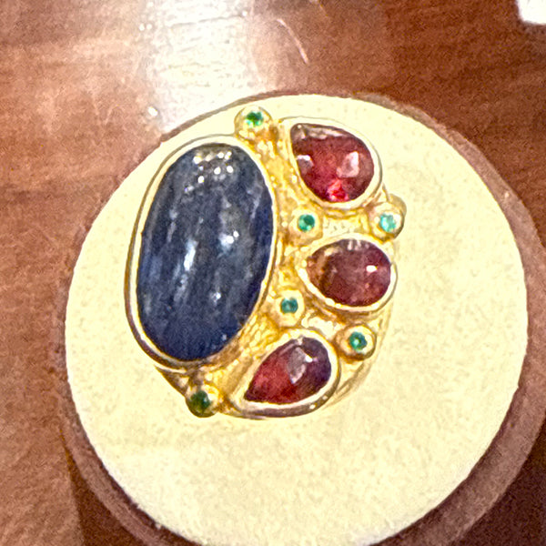 Blue Lapis w 3 Garnets & Tourmaline